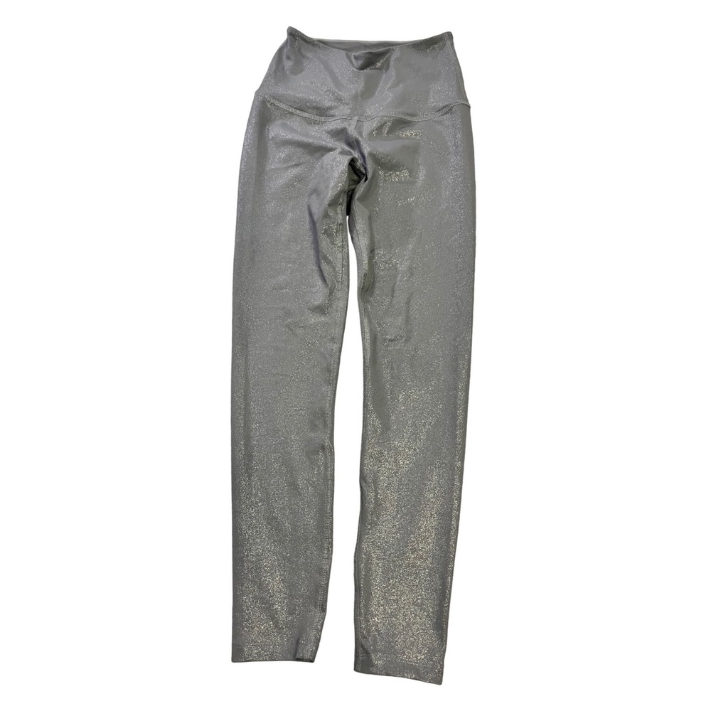 Beyond Yoga Womens High Waisted Midi Leggings Silver Metallic Shimmer XS‎
